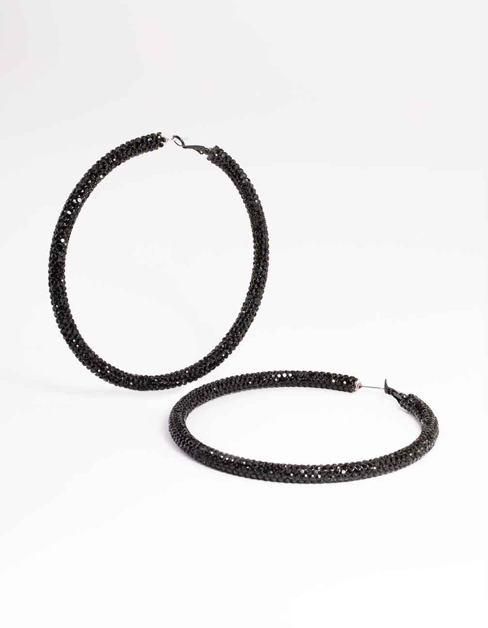 Black Jet 85mm Encrusted Hoop Earrings - Image 4