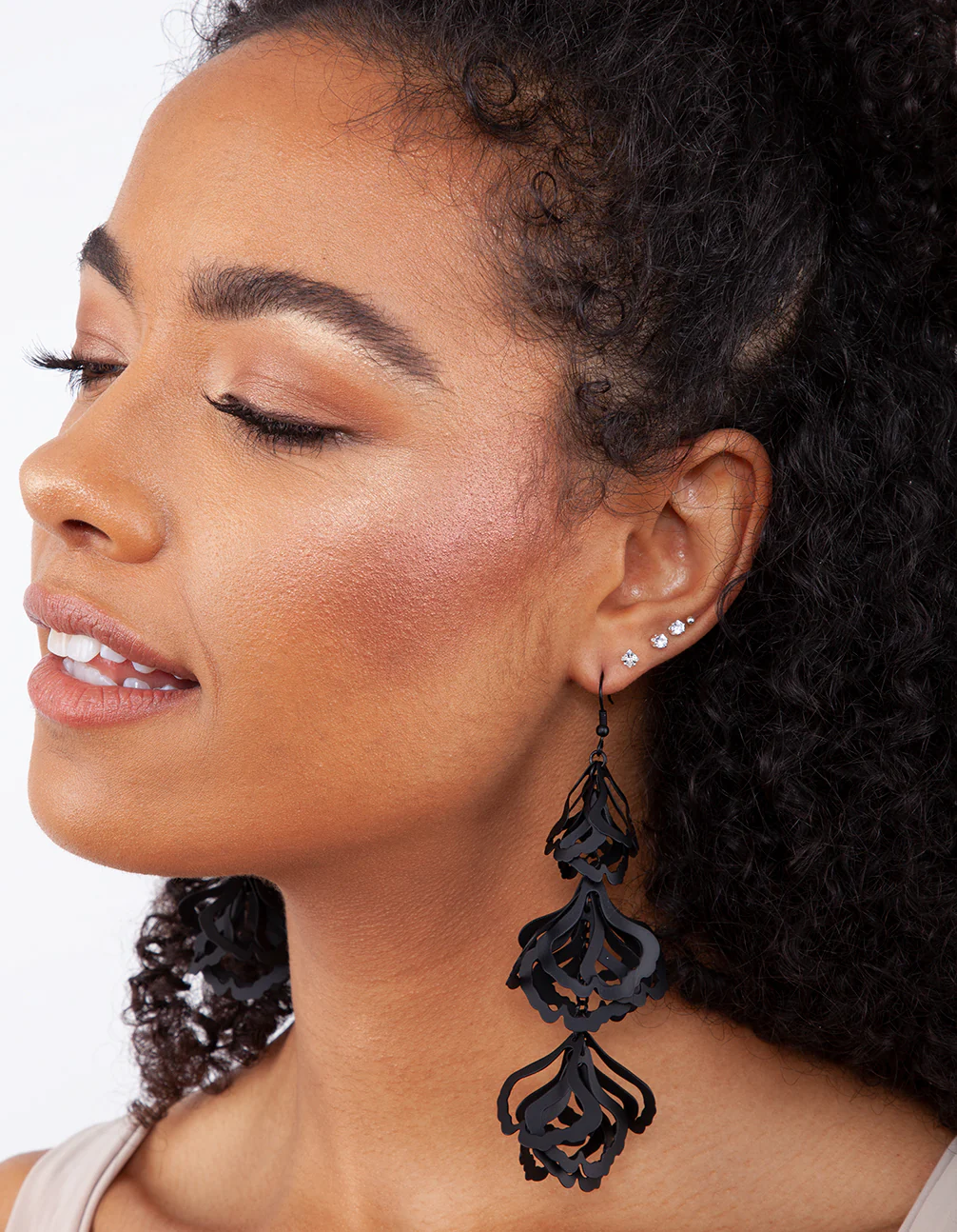 Black Petal Drop Earrings - Image 2
