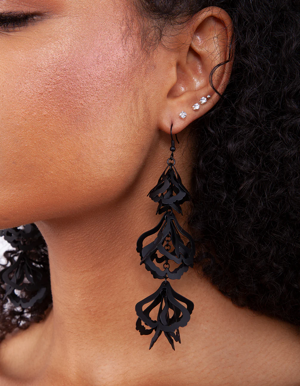 Black Petal Drop Earrings - Image 3