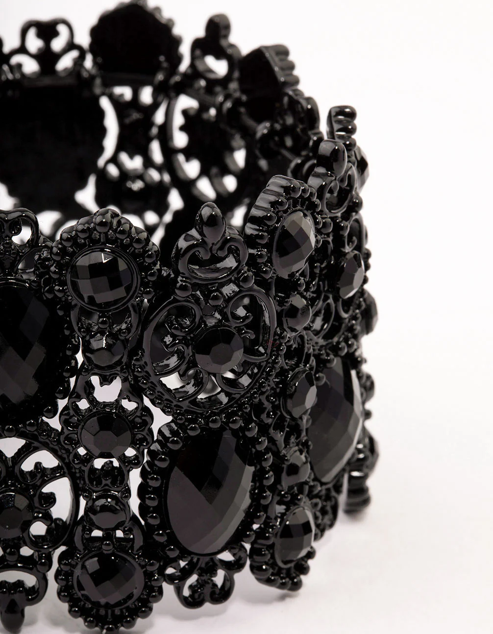 Black Lace Pattern & Diamante Stretch Bracelet - Image 2