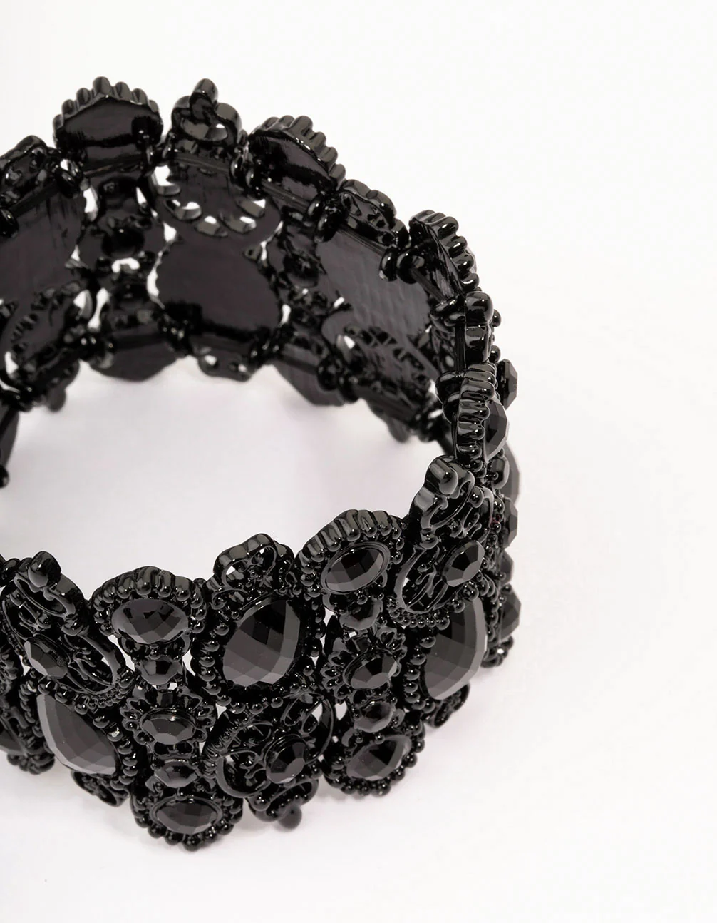 Black Lace Pattern & Diamante Stretch Bracelet - Image 3