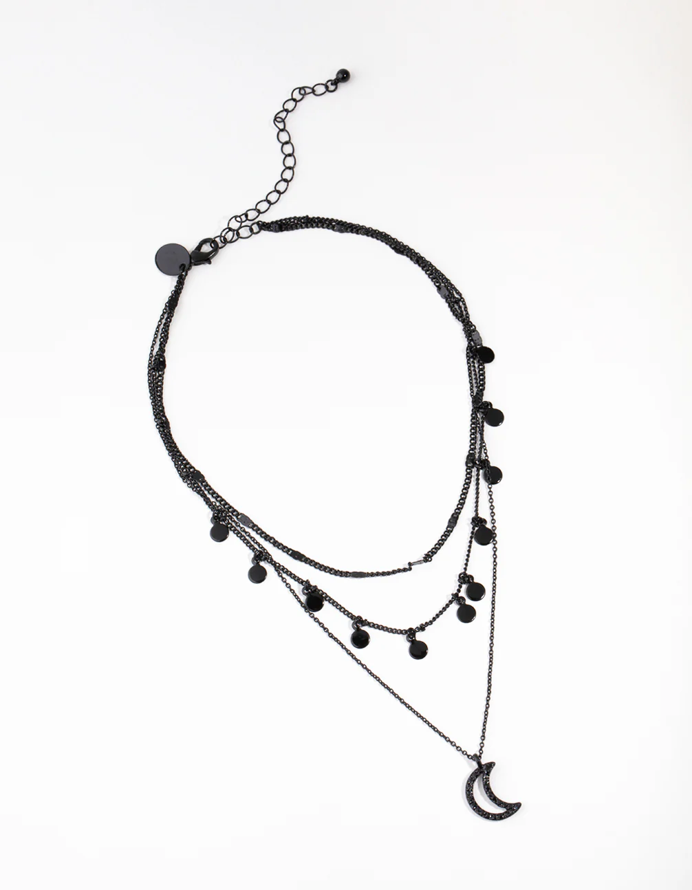 Matte Moon Charm 3 Layer Necklace - Image 2