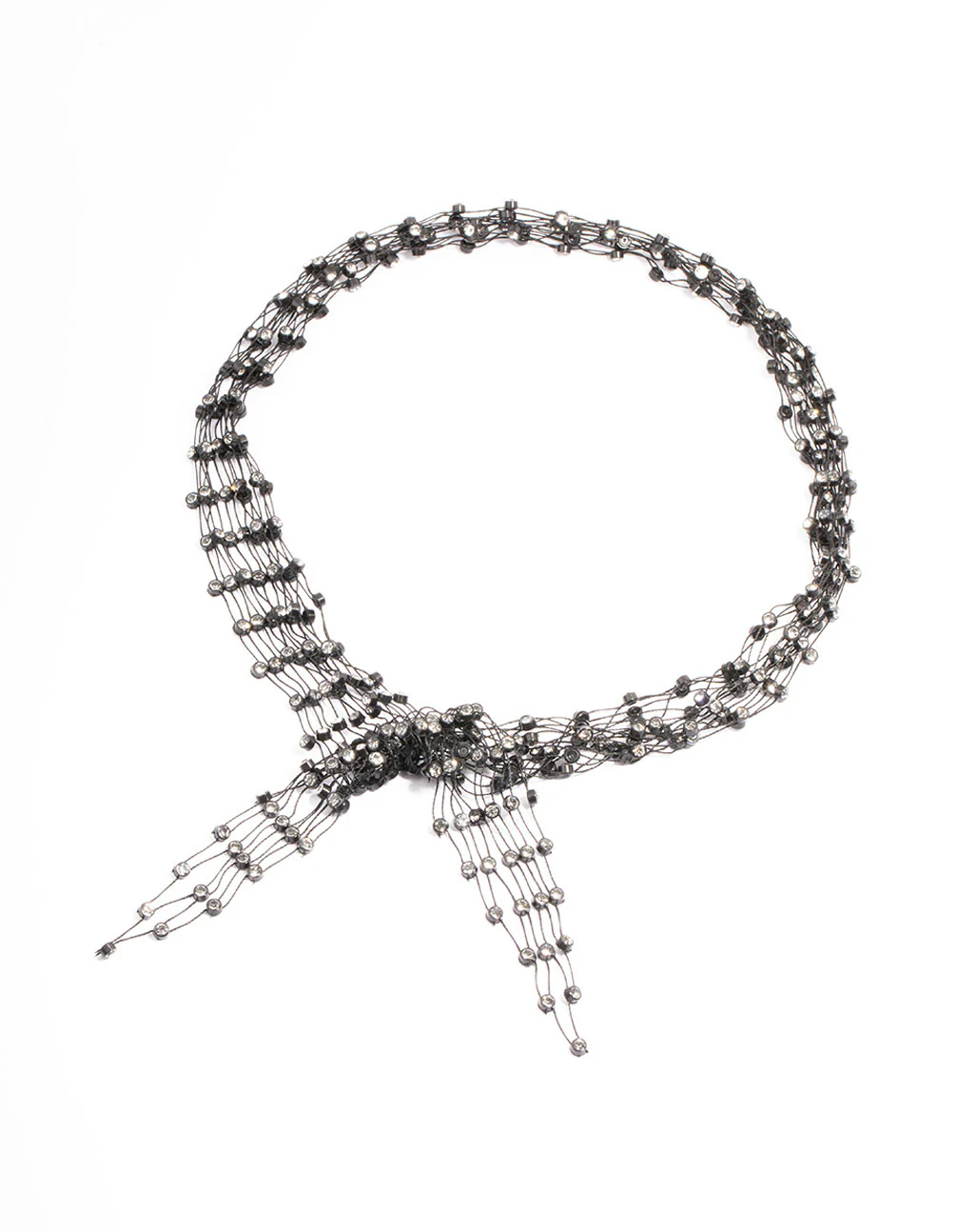 Black Mesh Stretch Diamante Scarf Necklace - Image 2