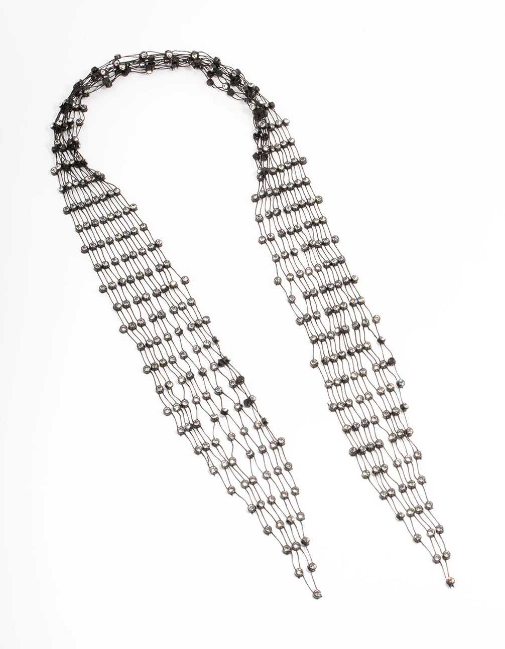 Black Mesh Stretch Diamante Scarf Necklace - Image 3