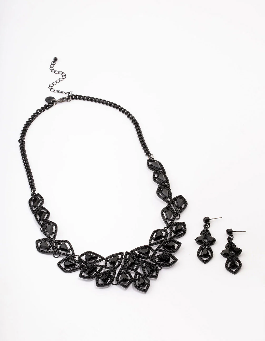 Black Paper Diamante Earrings & Necklace Jewellery Set - Image 2
