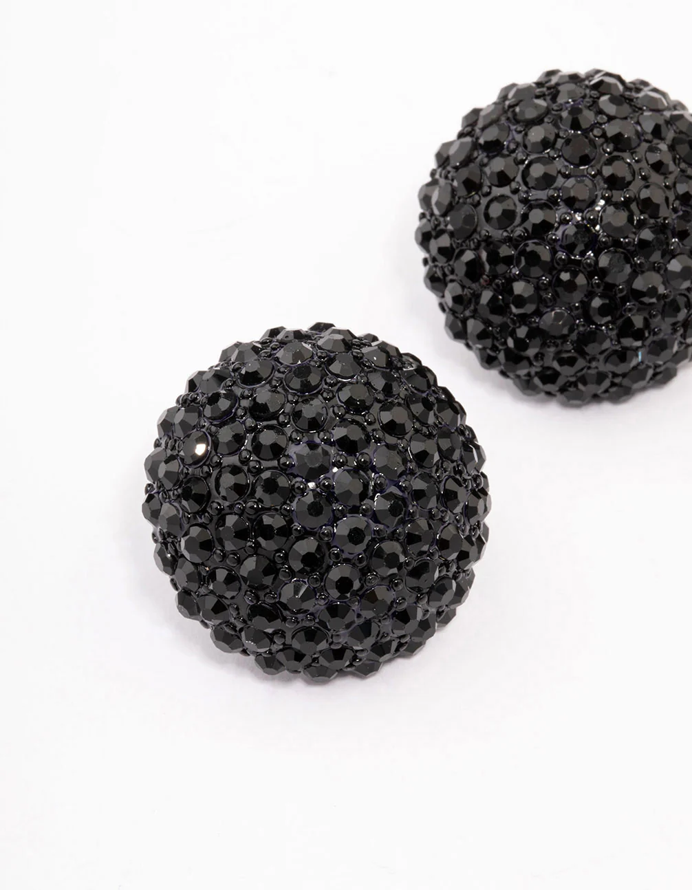 Black Coated Statement Diamante Dome Stud Earrings - Image 2