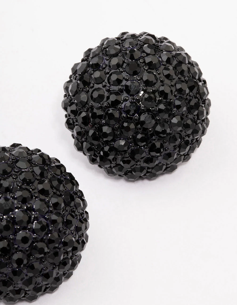 Black Coated Statement Diamante Dome Stud Earrings - Image 3
