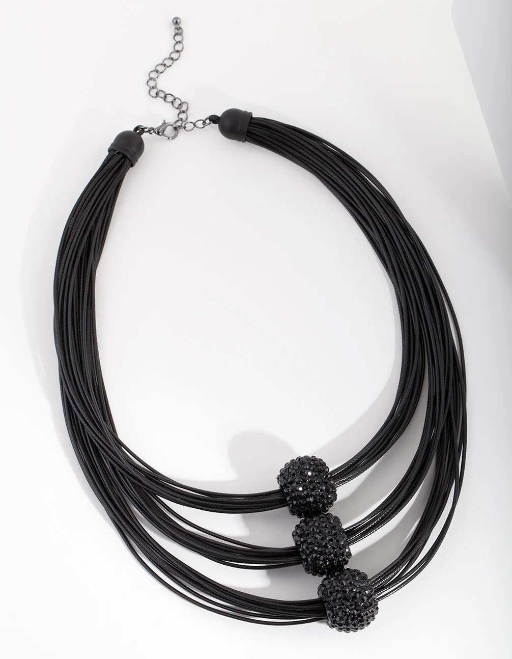 Black Triple Row Bead Necklace - Image 2