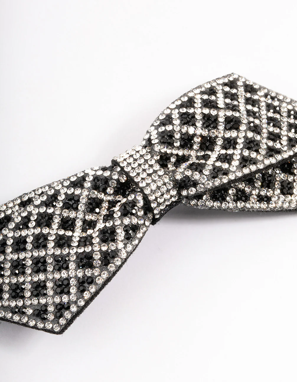 Fabric Black & Silver Diamante Bow Barette Clip - Image 2