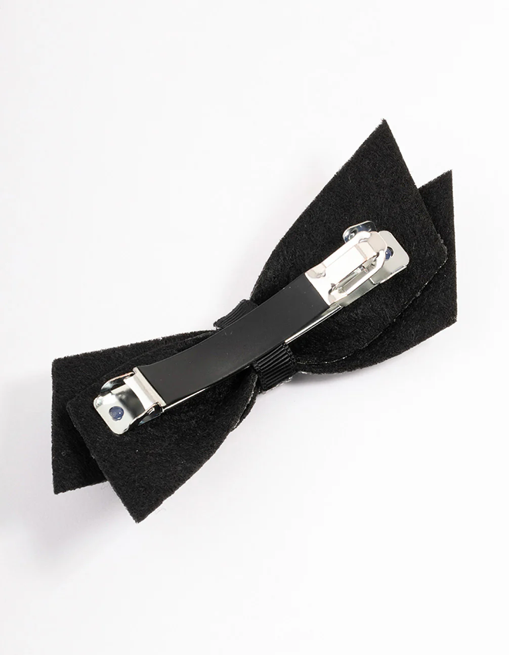 Fabric Black & Silver Diamante Bow Barette Clip - Image 3