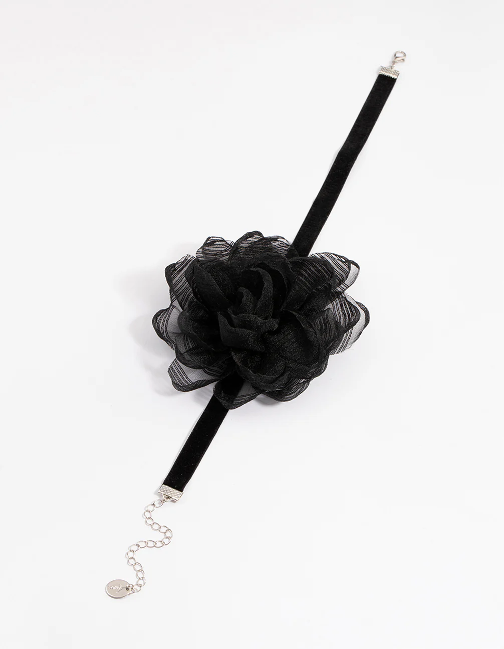 Black Fabric Small Rose Decor Choker - Image 2