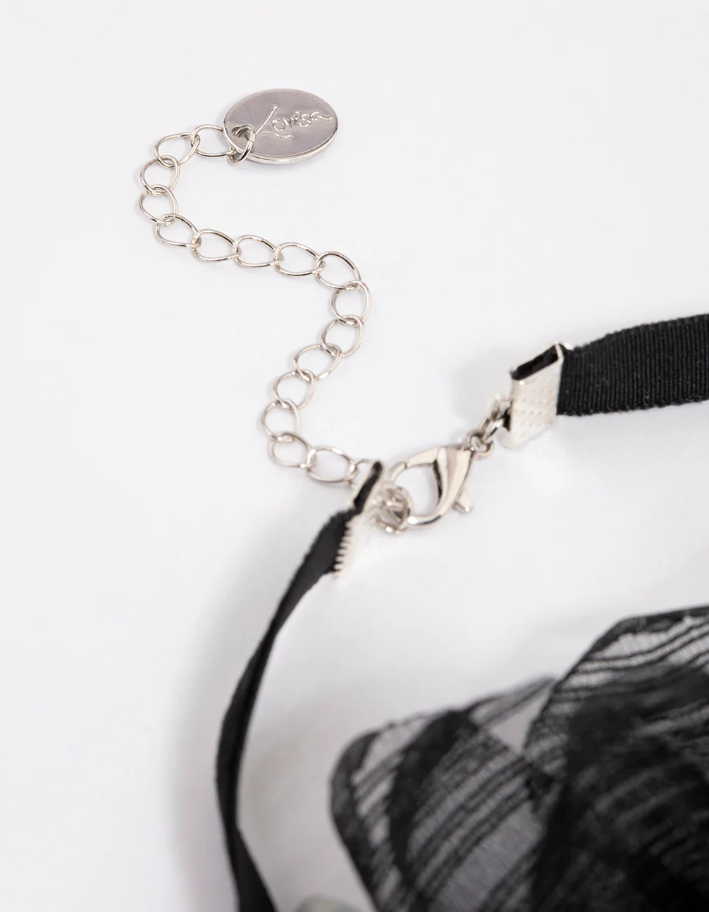 Black Fabric Small Rose Decor Choker - Image 3