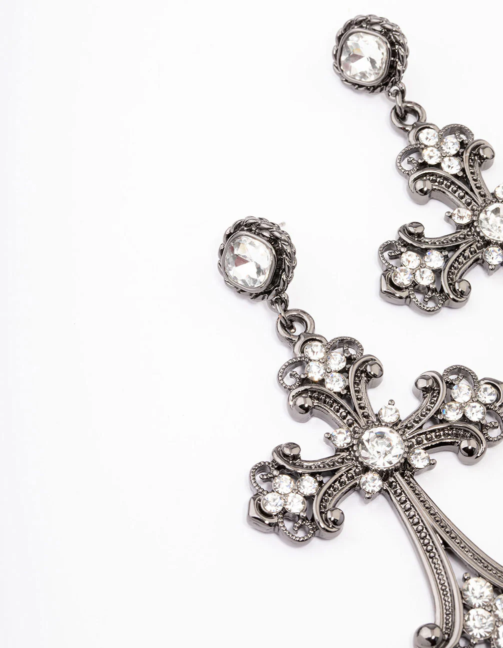 Black Multi Diamante Drop Cross Earrings - Image 2