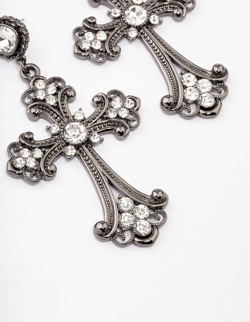 Black Multi Diamante Drop Cross Earrings - Image 3