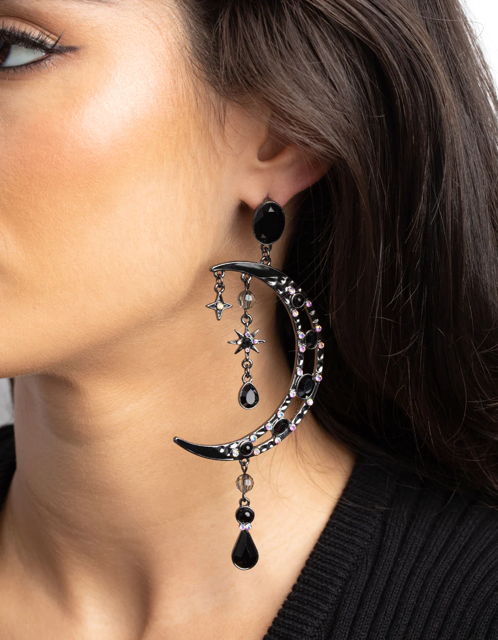 Gunmetal Moon Statement Earrings - Image 2