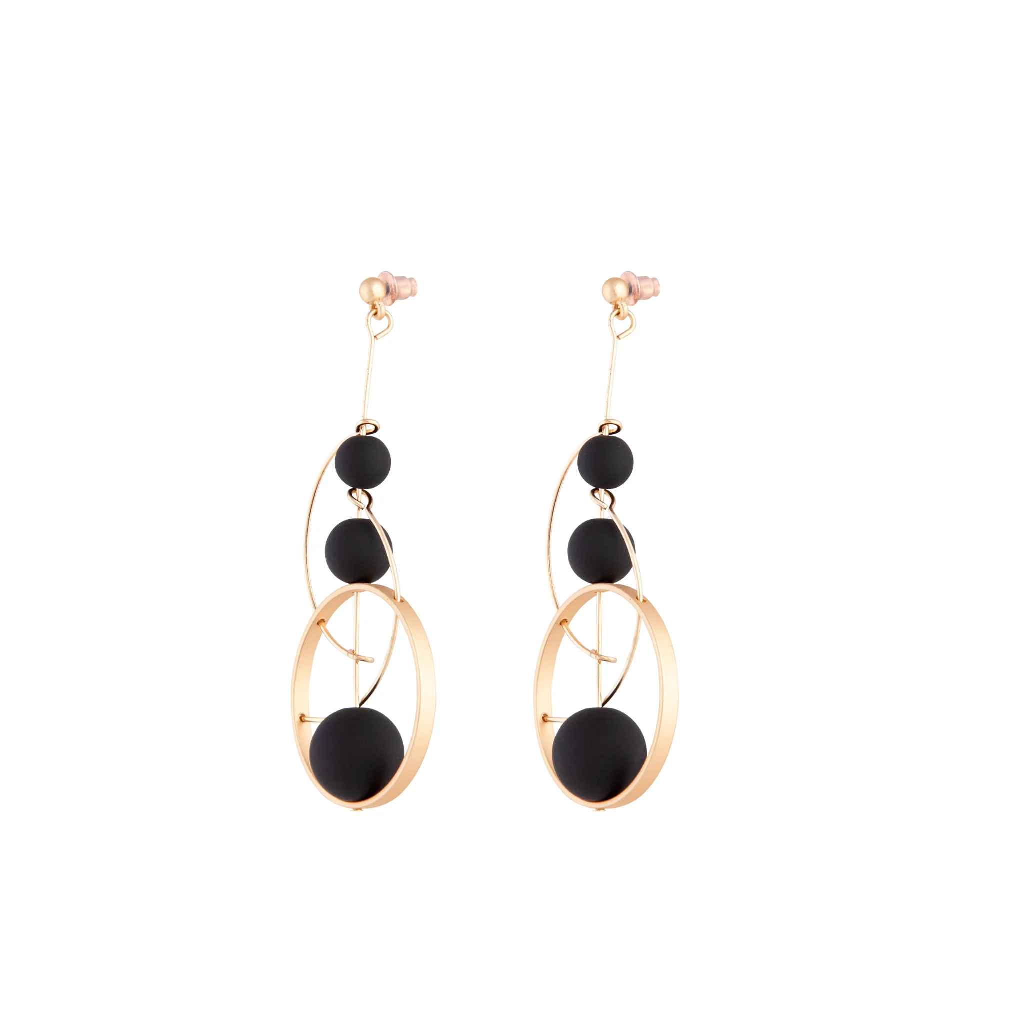 Black Rose Gold Ball Loop Stick Earrings - Image 2