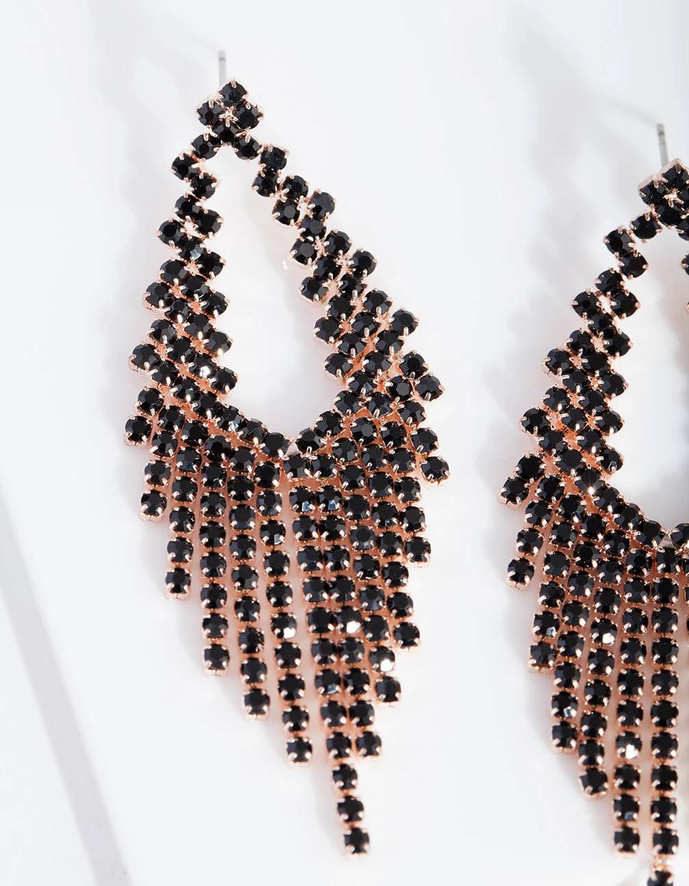 Rose Gold Black Diamante Cupchain Cascading Earrings - Image 2