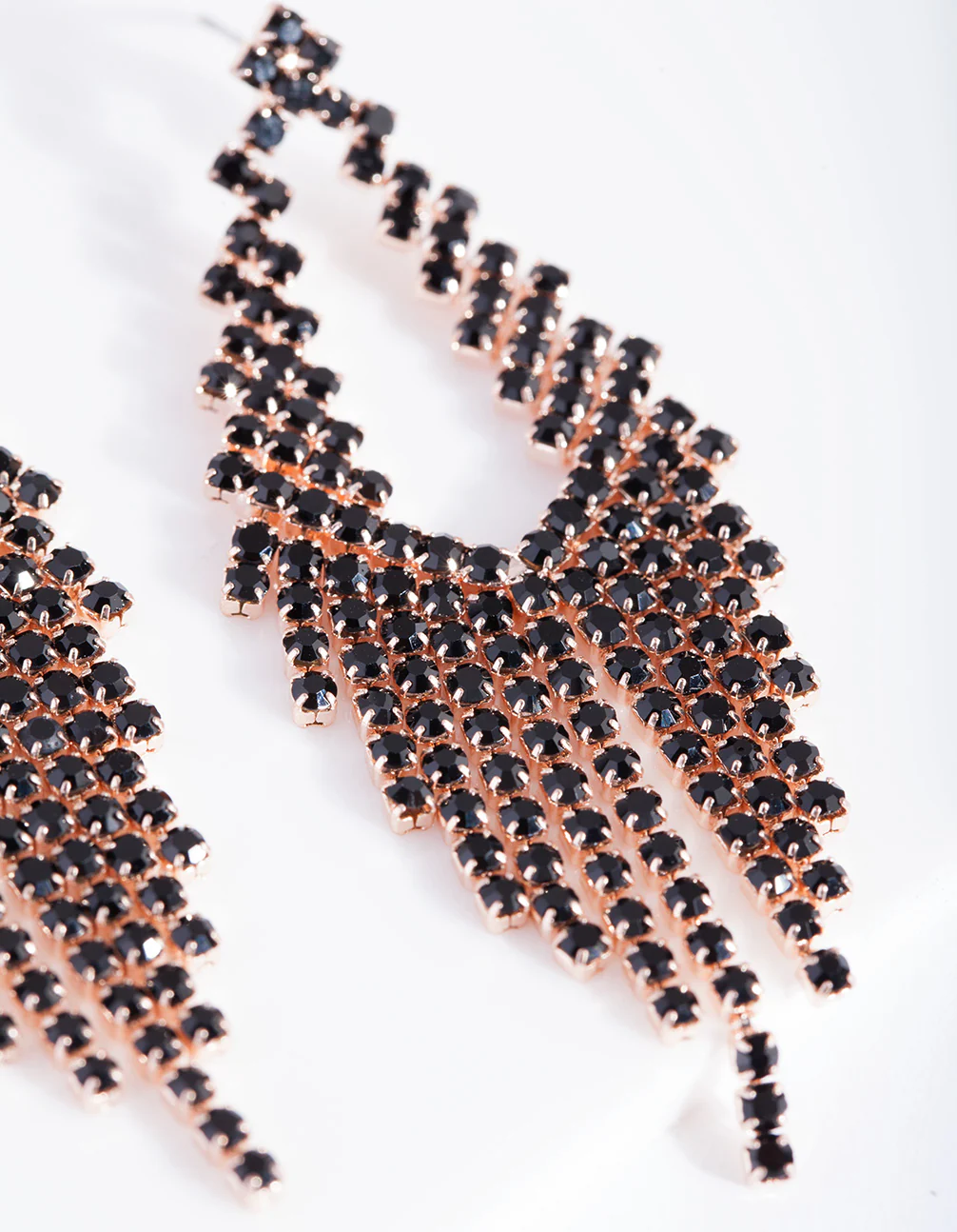 Rose Gold Black Diamante Cupchain Cascading Earrings - Image 3
