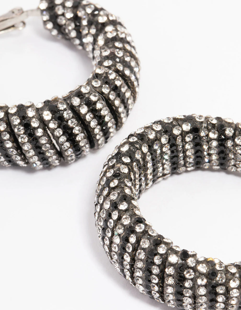 Silver Statement Two-Toned Black Diamante Hoop Earrings - Image 3