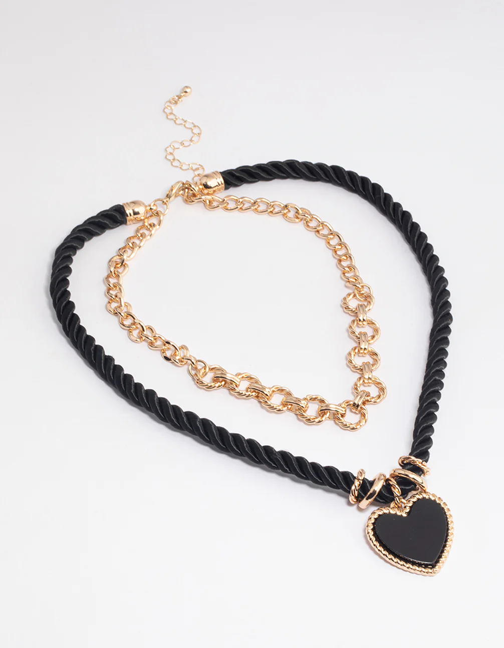 Gold Double Row Twist Rope Heart Necklace - Image 2