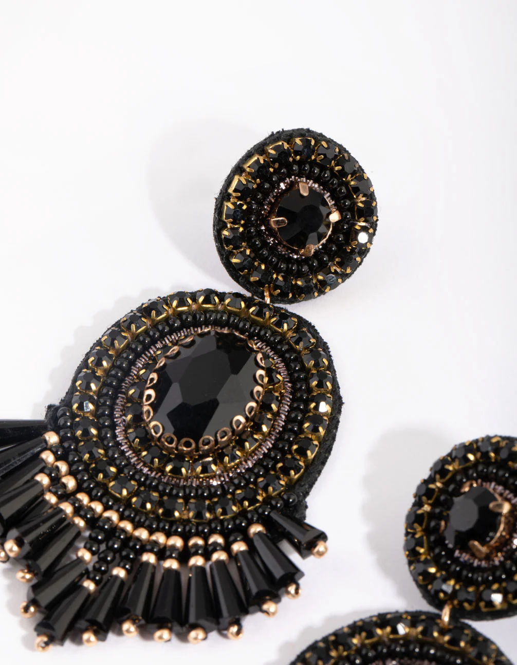 Black Beaded Drop Earrings - Image 2