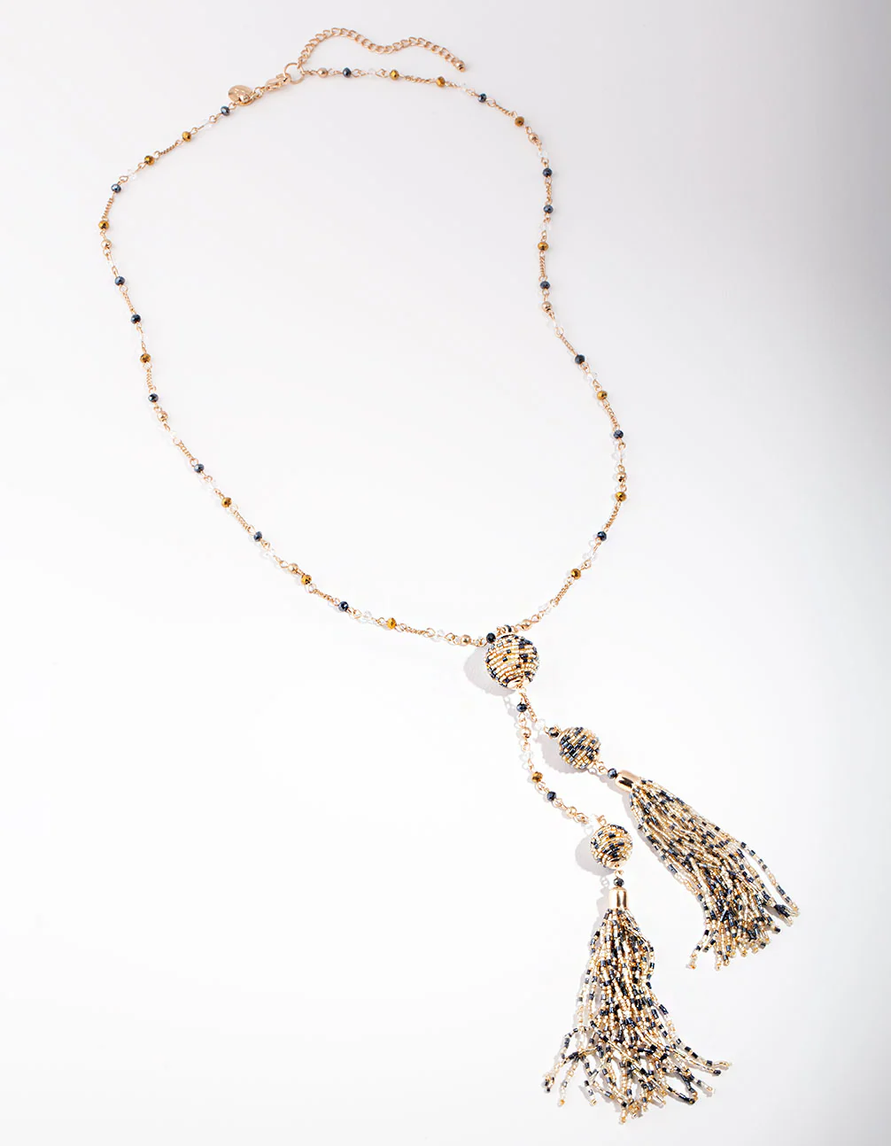 Gold Bugle Bead Tassel Necklace - Image 2