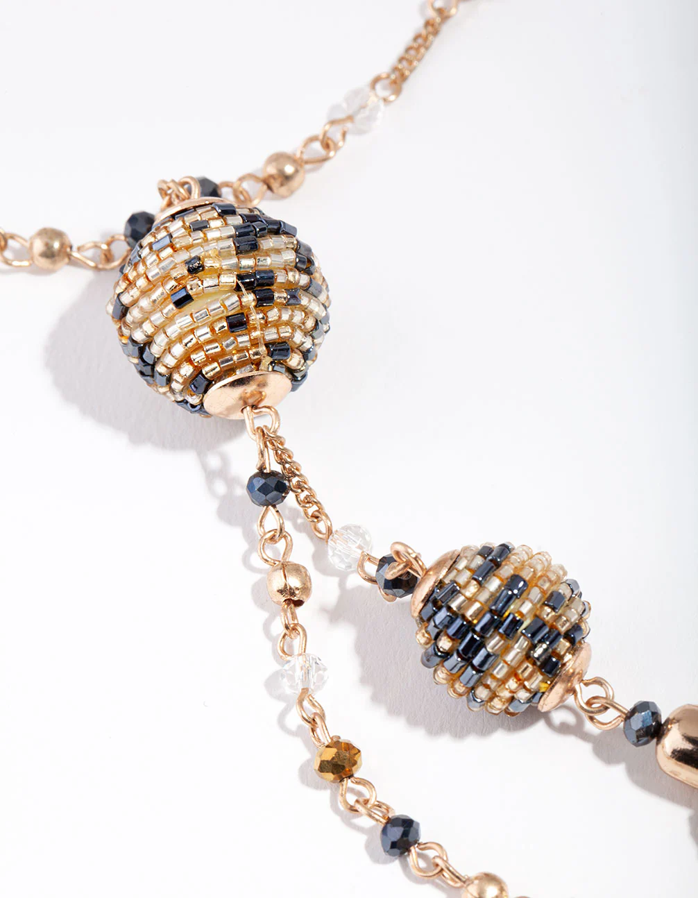 Gold Bugle Bead Tassel Necklace - Image 3