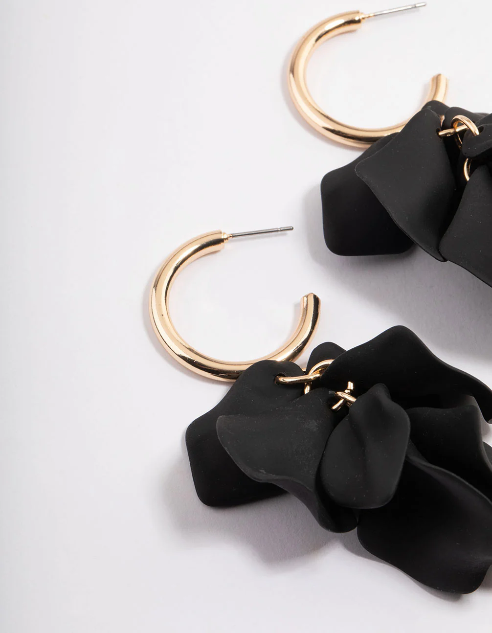 Black Coated Petal Huggie Drop Earrings - Image 2