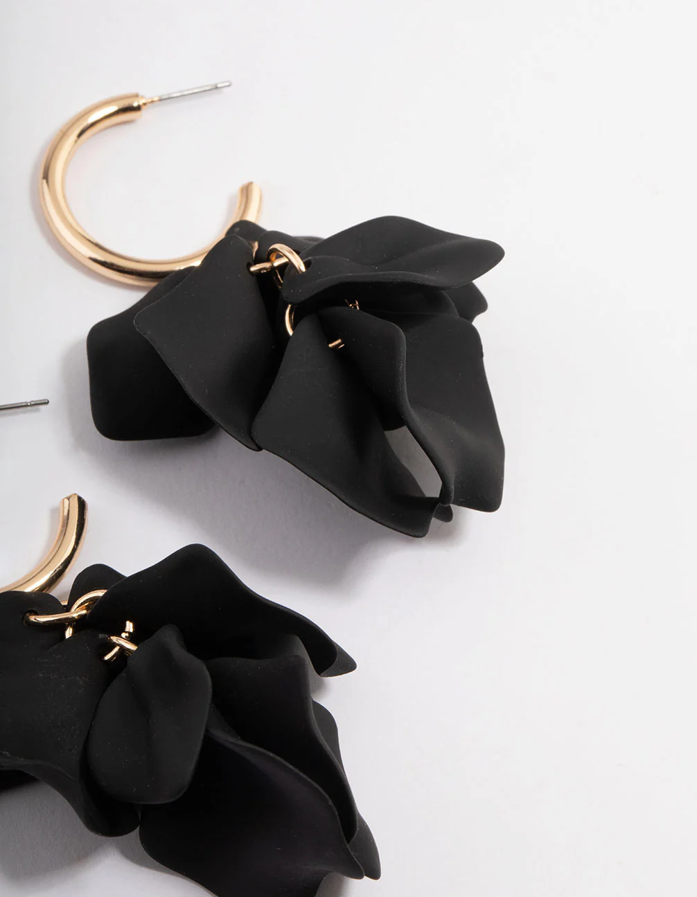 Black Coated Petal Huggie Drop Earrings - Image 3