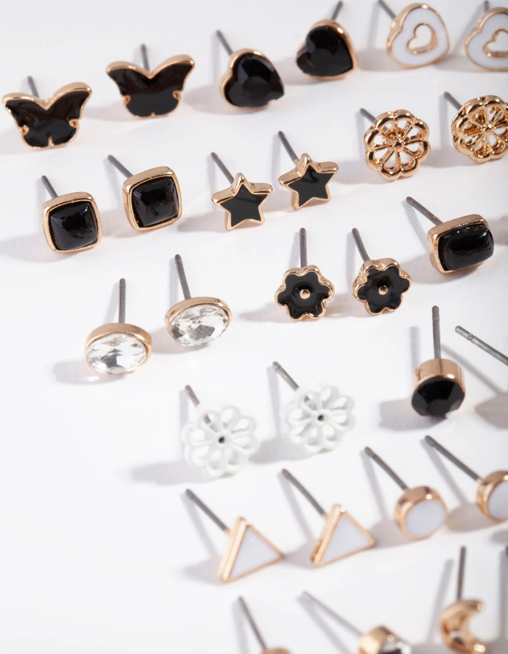 Gold & Dark Feminine Stud Earring 16-Pack - Image 2