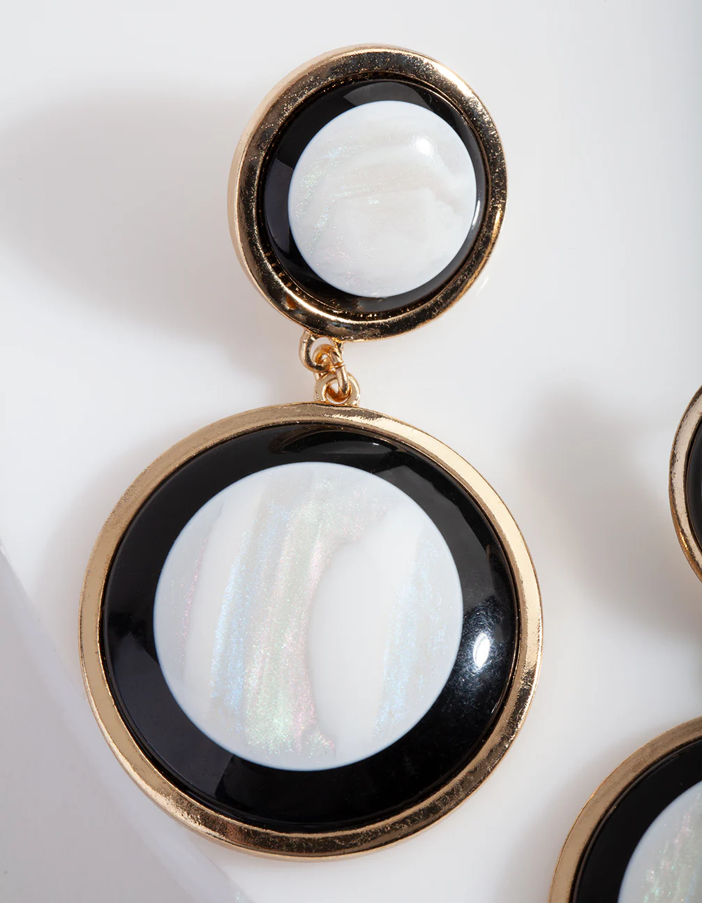 Gold Double Circle Shell Earrings - Image 2