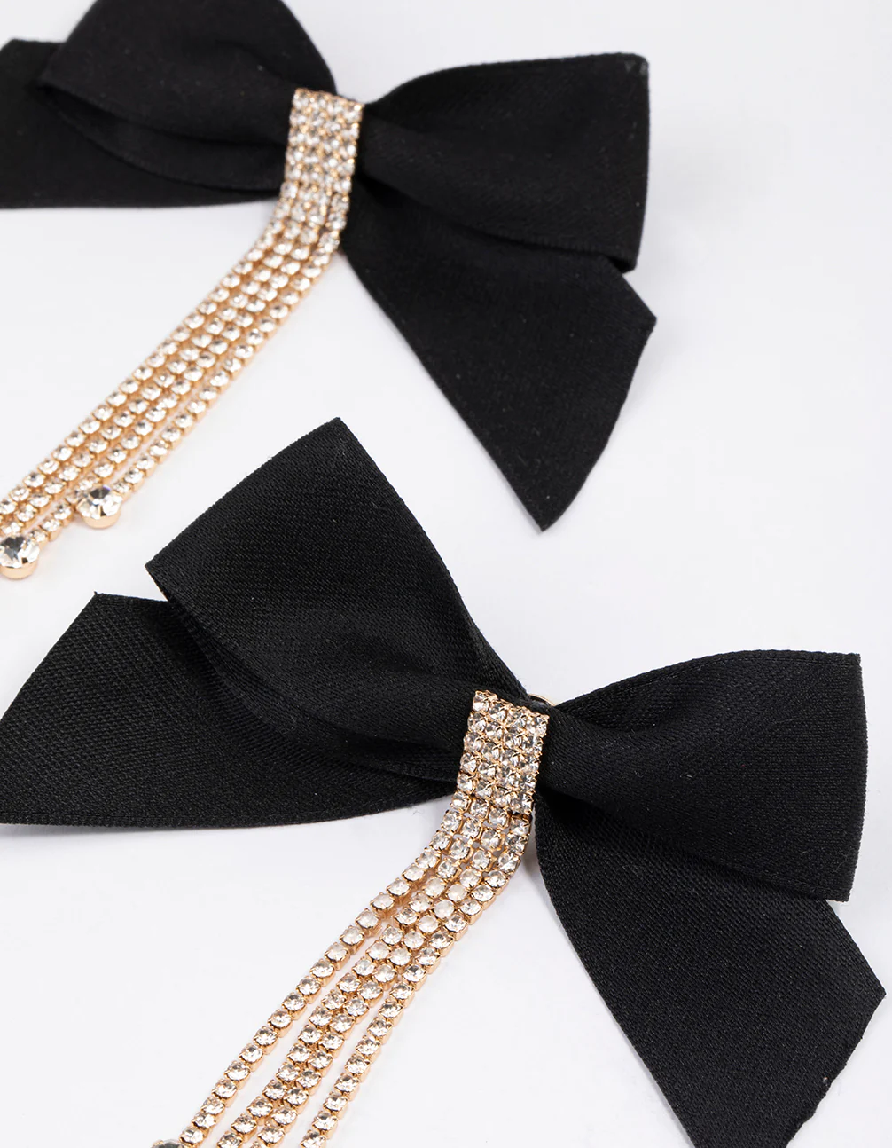 Gold Diamante Statement Bow Drop Earrings - Image 2