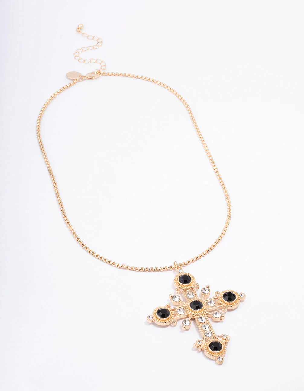 Black Diamante Statement Long Cross Pendant Necklace - Image 2