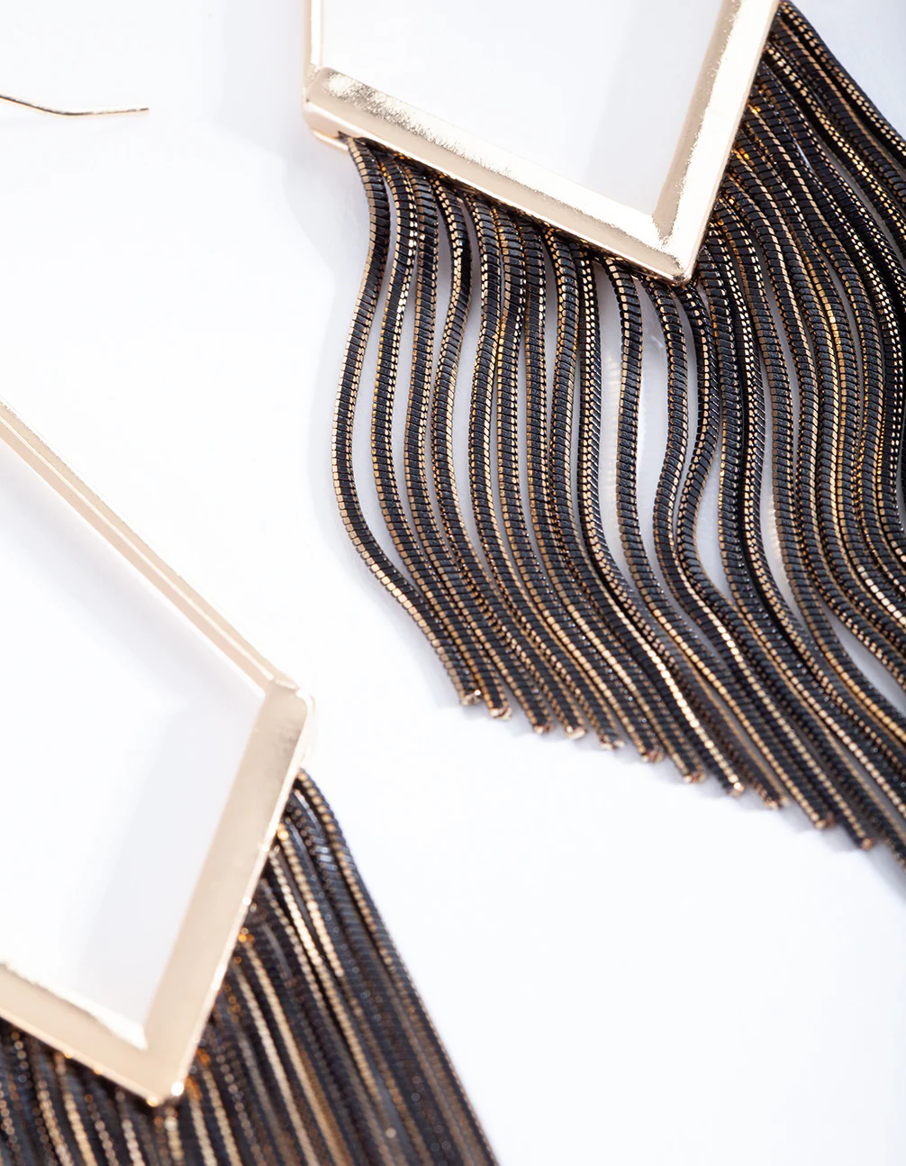 Gold Black Chain Tassel Earrings - Image 5