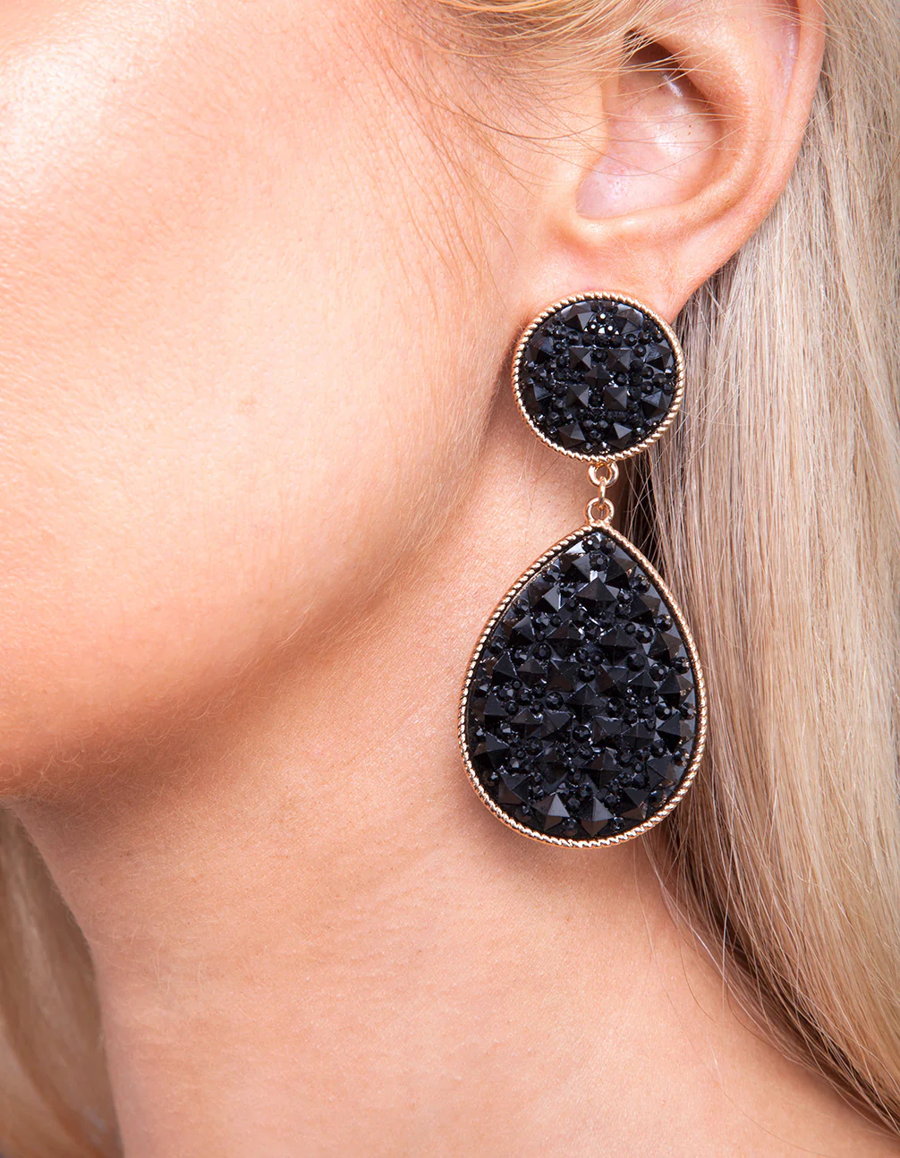 Black Embellished Teardrop Earrings - Image 3