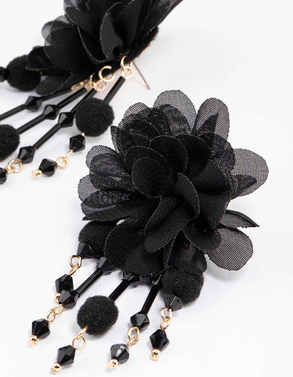 Gold Flower Statement Fabric Earrings - Image 2
