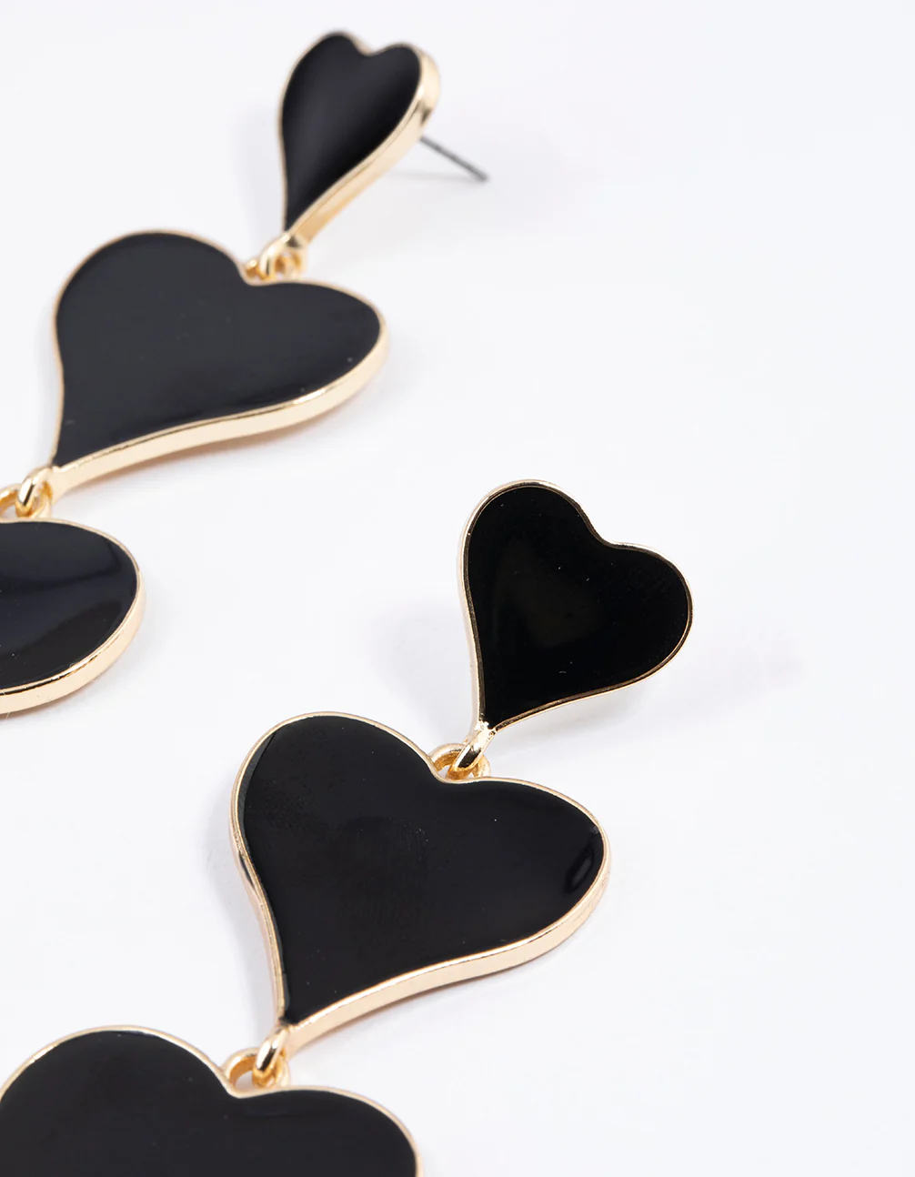 Gold Graduated Triple Heart Drop Earrings - Image 2