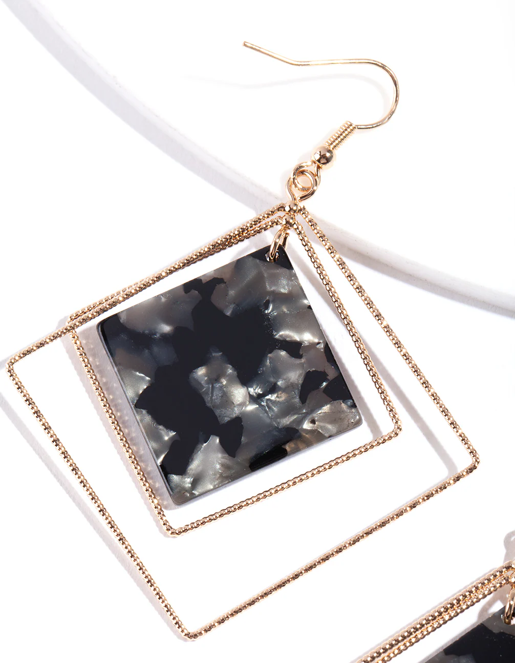 Gold Hanging Diamond Shaped Earrings - Image 2
