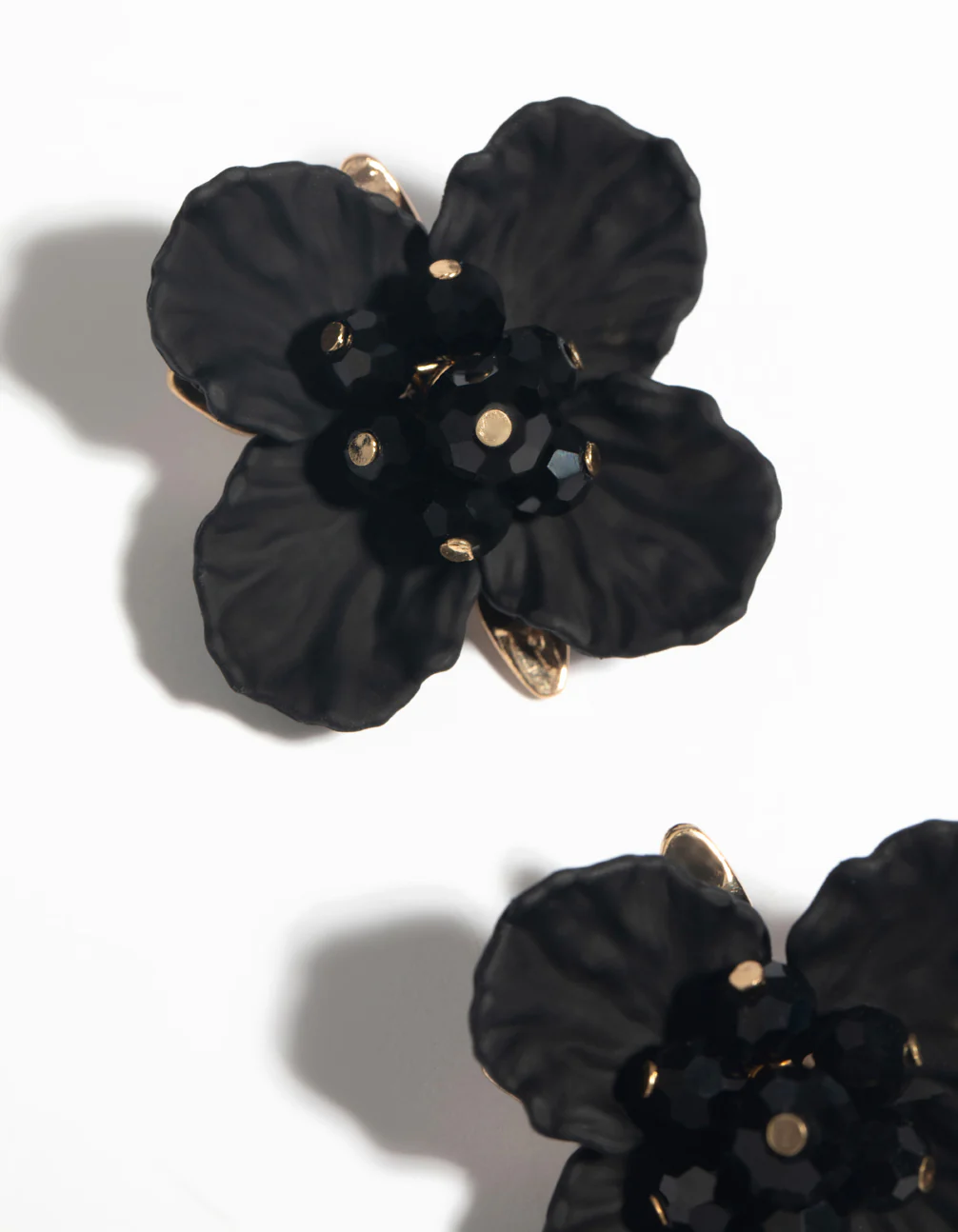 Black Pearlised Flower Stud Earrings - Image 3