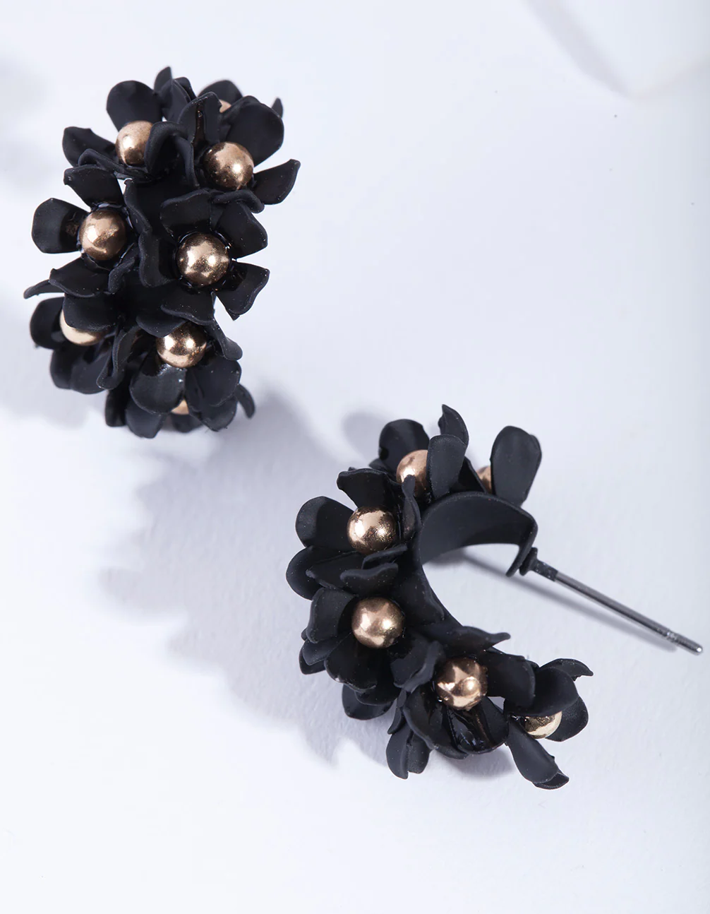 Black Mini Flower Cluster Hoop Earrings - Image 2