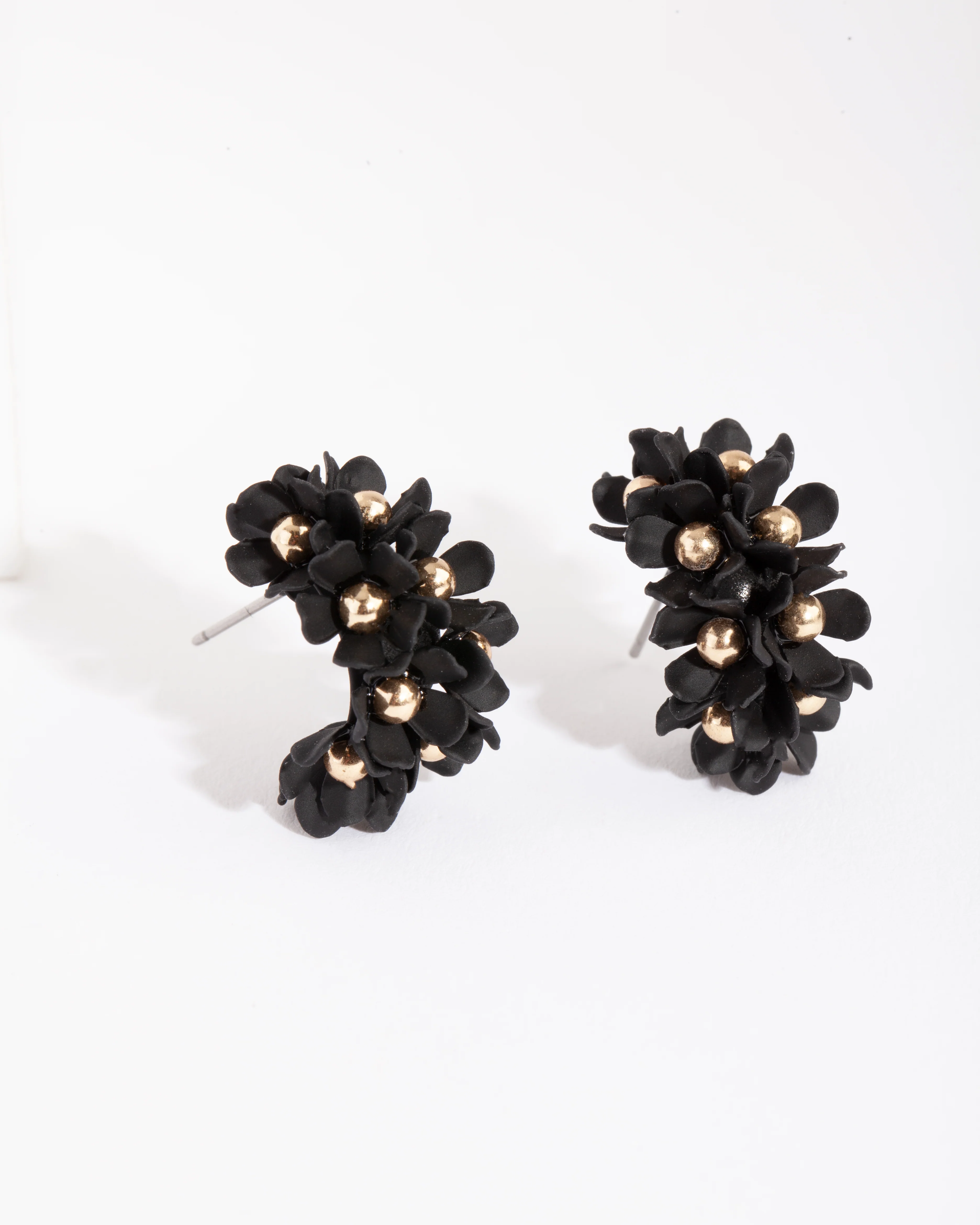 Black Mini Flower Cluster Hoop Earrings - Image 3