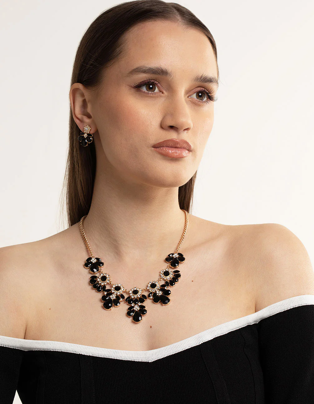 Black Mixed Stone Necklace & Earrings Set - Image 3