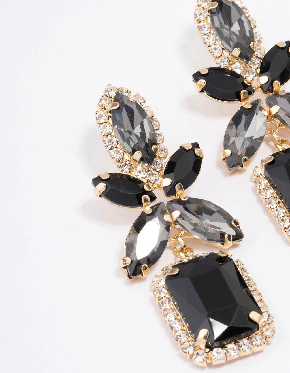 Gold Mixed Oval Stone Black Square Drop Earrings - Image 2