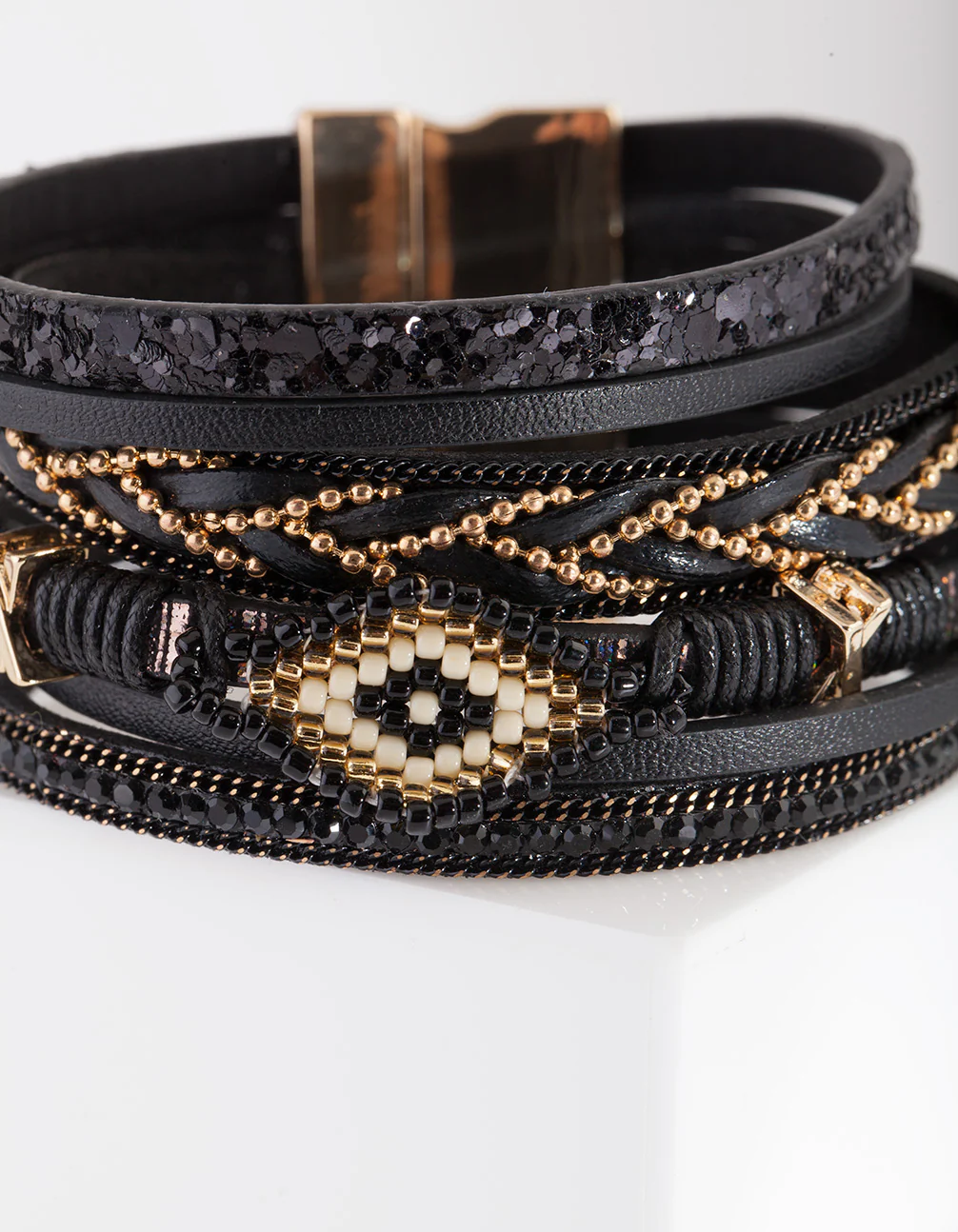 Black Multi Strand Cuff Bracelet - Image 3