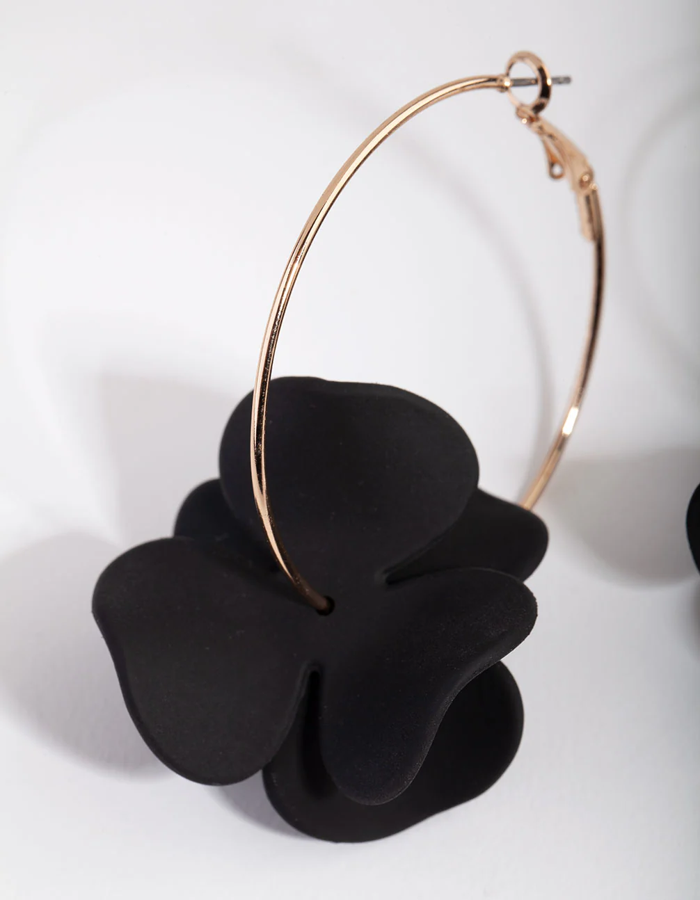 Gold Black Pearlised Flower Hoop Earrings - Image 2