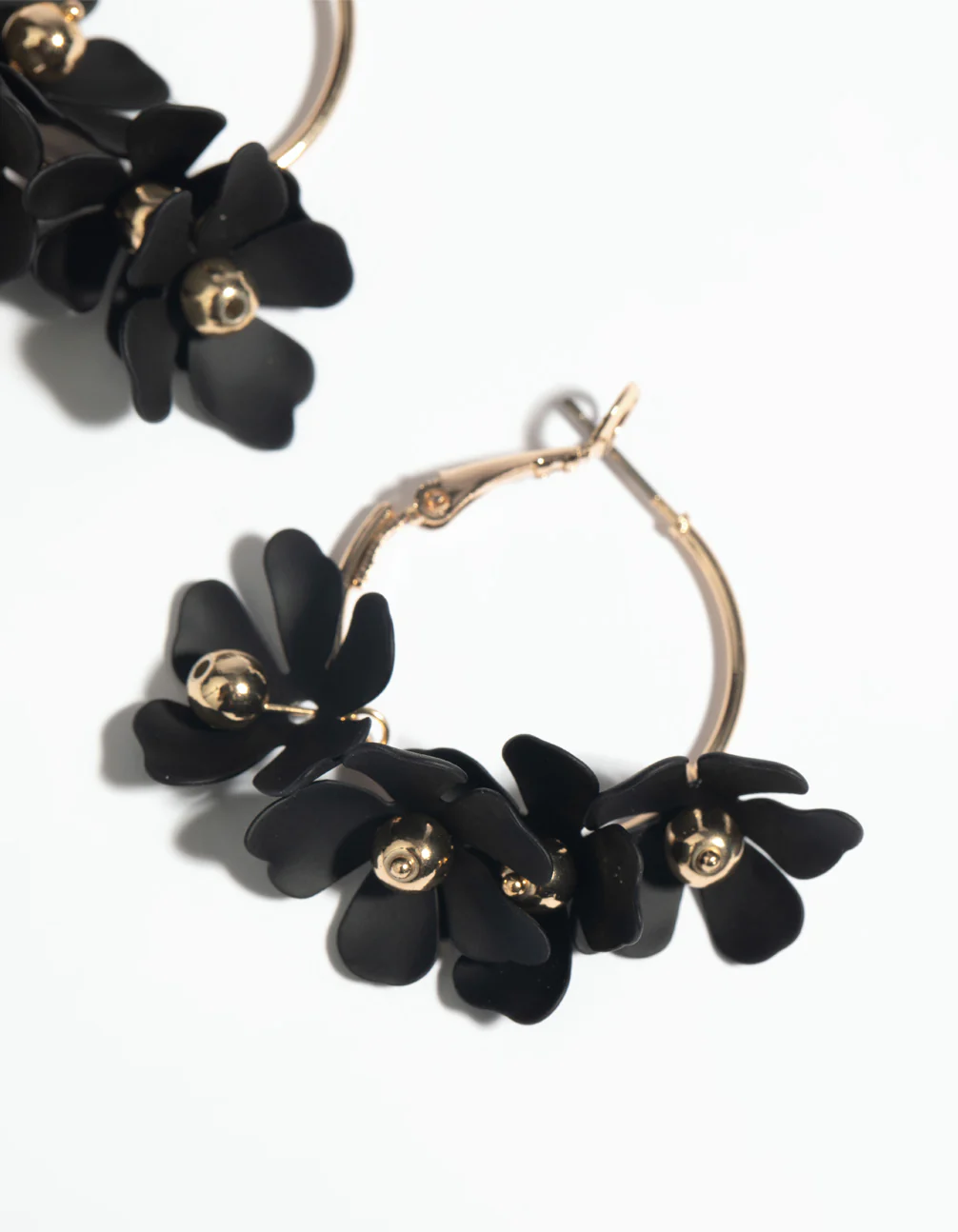 Black Flower Hoop Earrings - Image 4