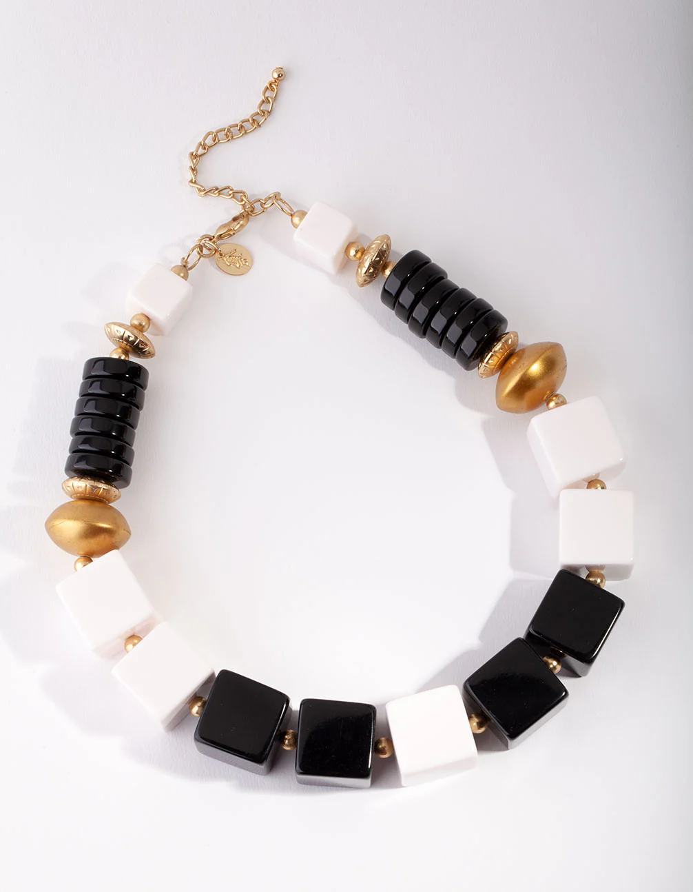 Black & Gold Statement Square Bead Necklace - Image 2