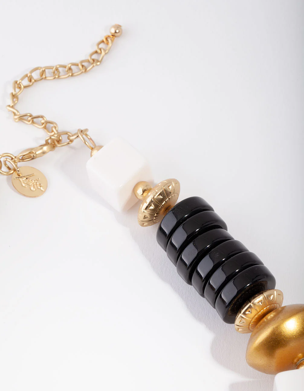 Black & Gold Statement Square Bead Necklace - Image 3