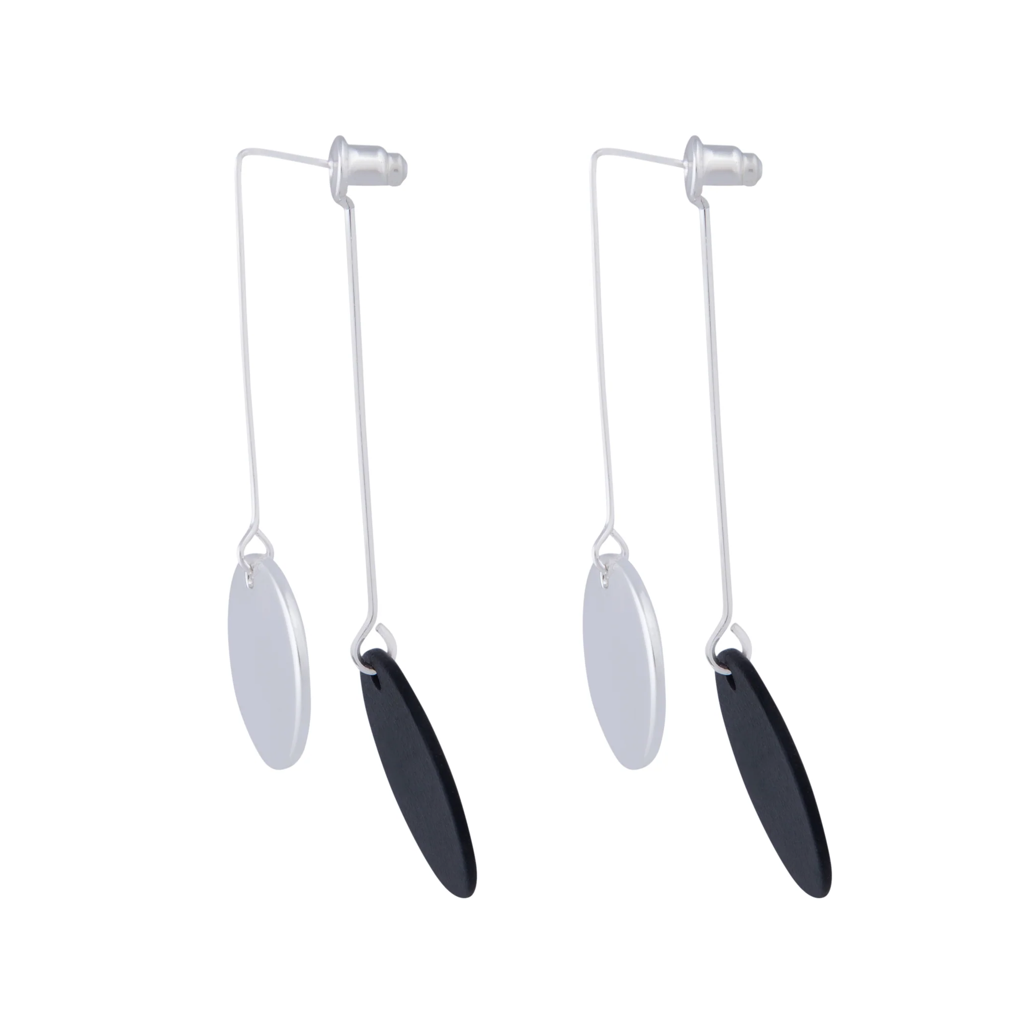 Black Coated Disc Pendulum Earrings - Image 2