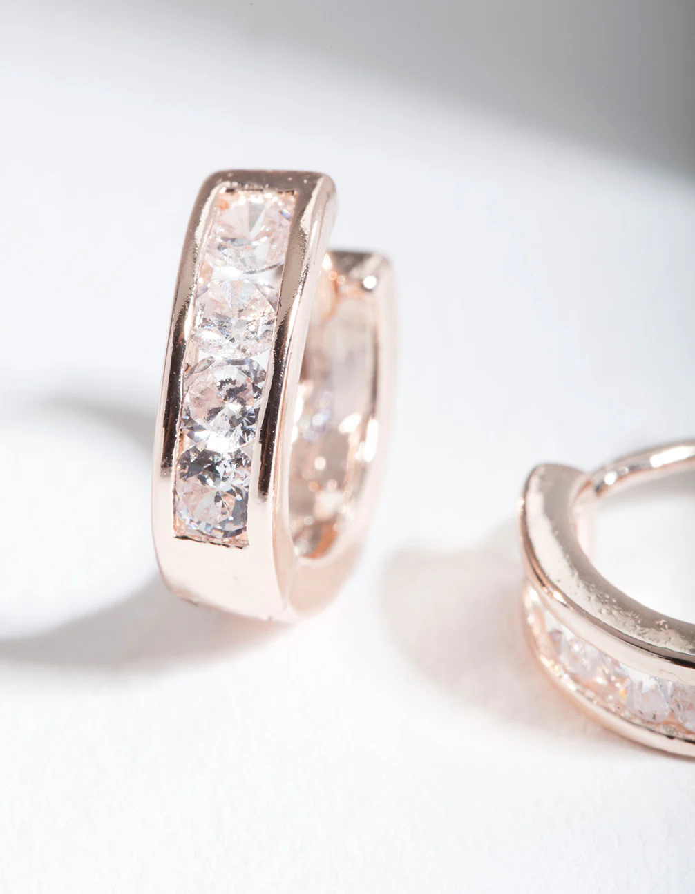 Rose Gold Chunky Diamante Huggie Earrings - Image 2